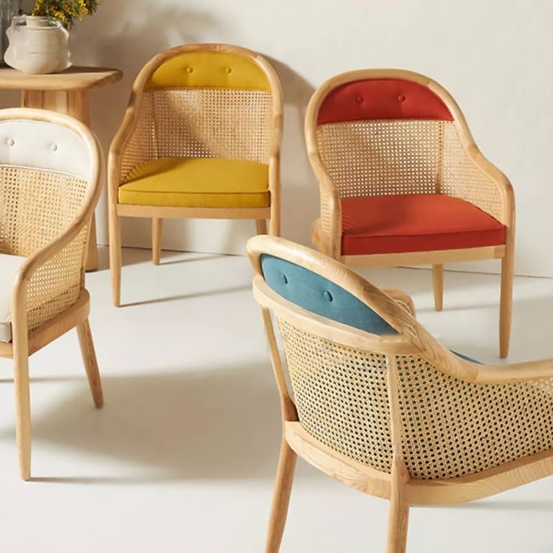LHLLHL Office Kitchen Armrest Dining Chair Rattan Outdoor Dining Ergonomic Chair Wooden Party Furniture (Color : E, Size : As Shown)
