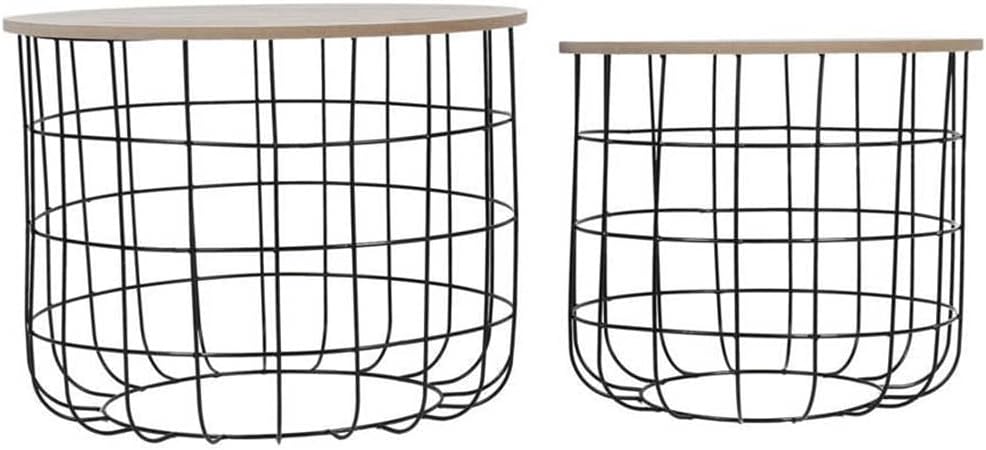 UXZDX 2pcs Living Room Storage Side Table Set Coffee Table with Metal Basket and Wood Tabletop