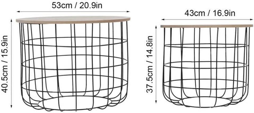 UXZDX 2pcs Living Room Storage Side Table Set Coffee Table with Metal Basket and Wood Tabletop