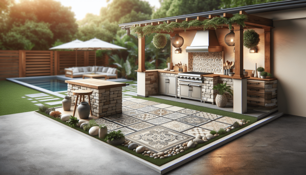 DIY Outdoor Kitchen Project with Tiled Surface and Stone Durability