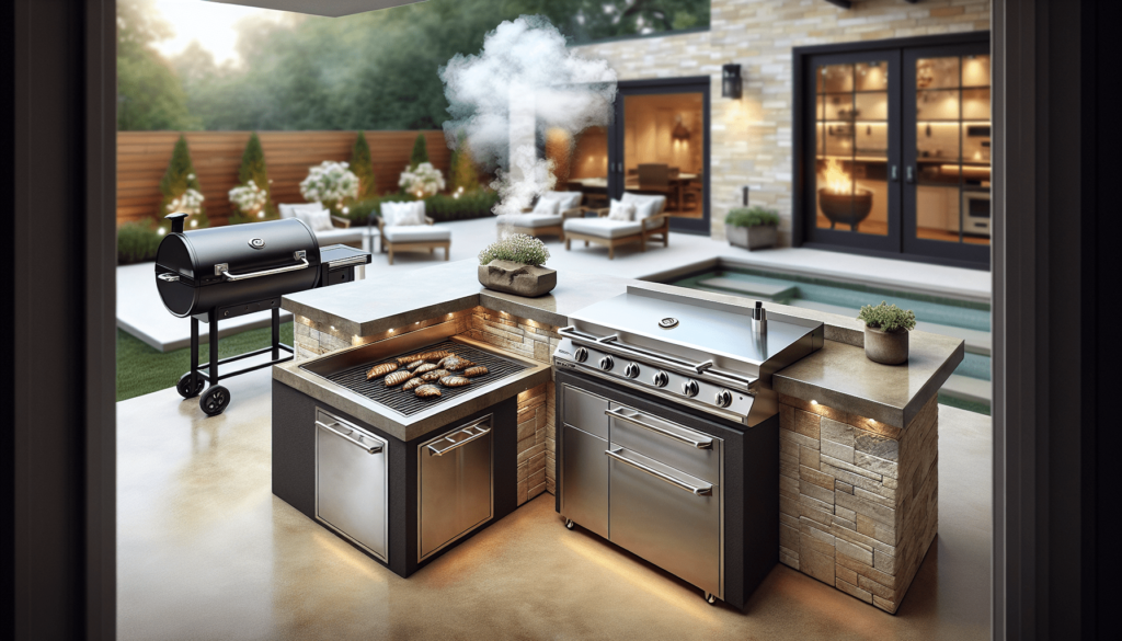 Dream Outdoor Kitchen - Pour in Place Concrete Counters, Propane Griddle, Pellet Smoker and Storage!