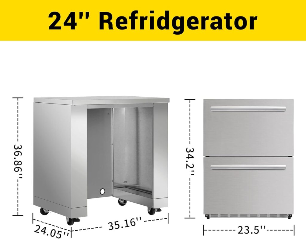 6 Piece Modular Outdoor Kitchen Suit, w/Pizza Oven, 4 Burner Natural Gas Grill, BBQ Grill Cabinet, 24 Fridge, Refrigerator Cabinet, Side Burner Cabinet (With Natural Gas Kit),SASS304-OKS6FN