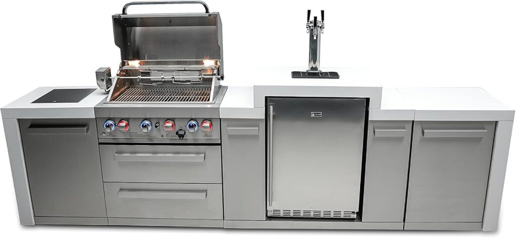 Mont Alpi MAi400-DKEGBEVFC 32-Inch 4-Burner 78000 BTU Deluxe Island Outdoor Kitchen Bar Gas Grill w/ 3 Beer Tap Kegerator Keg Dispenser + Wine Cooler Beverage Center Refrigerator  Granite Countertops Mont Alpi MAi400-DKEGBEVFC 32-Inch 4-Burner 78000 BTU Deluxe Island Outdoor Kitchen Bar Gas Grill w/ 3 Beer Tap Kegerator Keg Dispenser + Wine Cooler Beverage Center Refrigerator  Granite Countertops