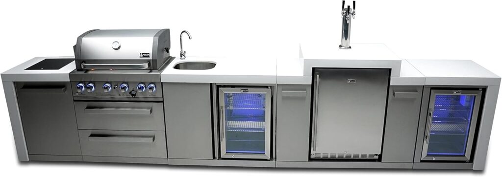 Mont Alpi MAi400-DKEGBEVFC 32-Inch 4-Burner 78000 BTU Deluxe Island Outdoor Kitchen Bar Gas Grill w/ 3 Beer Tap Kegerator Keg Dispenser + Wine Cooler Beverage Center Refrigerator  Granite Countertops Mont Alpi MAi400-DKEGBEVFC 32-Inch 4-Burner 78000 BTU Deluxe Island Outdoor Kitchen Bar Gas Grill w/ 3 Beer Tap Kegerator Keg Dispenser + Wine Cooler Beverage Center Refrigerator  Granite Countertops