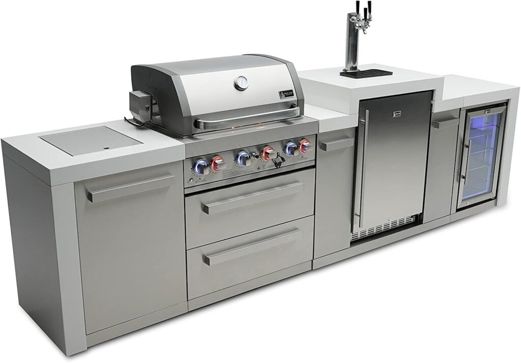 Mont Alpi MAi400-DKEGBEVFC 32-Inch 4-Burner 78000 BTU Deluxe Island Outdoor Kitchen Bar Gas Grill w/ 3 Beer Tap Kegerator Keg Dispenser + Wine Cooler Beverage Center Refrigerator  Granite Countertops Mont Alpi MAi400-DKEGBEVFC 32-Inch 4-Burner 78000 BTU Deluxe Island Outdoor Kitchen Bar Gas Grill w/ 3 Beer Tap Kegerator Keg Dispenser + Wine Cooler Beverage Center Refrigerator  Granite Countertops