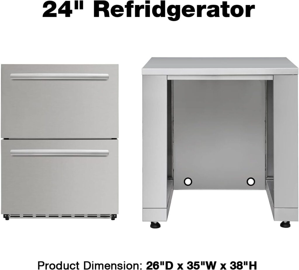SINDA 5 Piece Outdoor Kitchen Appliances Package with 32 Inch 4-Burner Natural Gas Grill, BBQ Grill Cabinet, Refridgerator Cabinet, Single Sink Cabinet(w/Natural Gas Kit)