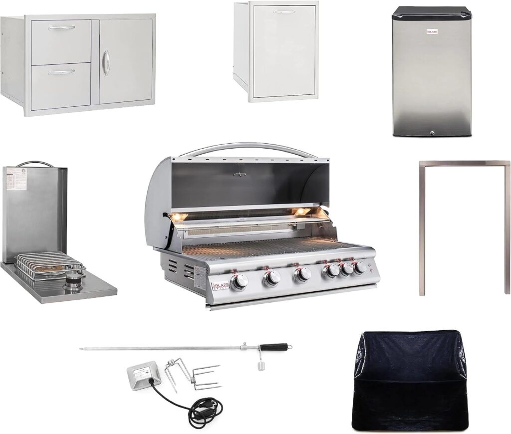 BLAZE BBQ Outdoor Gas Grill Package of 40” LTE Built-in Gas Grill, Dop-In Single Side Burner, 32” Door  Two Drawers Combo, Roll Out Double Trash Drawer, 20” Compact Refrigerator, and Accessories BLAZE BBQ Outdoor Gas Grill Package of 40” LTE Built-in Gas Grill, Dop-In Single Side Burner, 32” Door  Two Drawers Combo, Roll Out Double Trash Drawer, 20” Compact Refrigerator, and Accessories