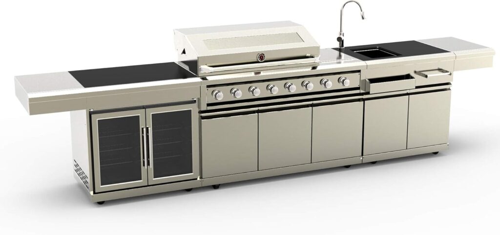 Modular 3 Piece Island Electric and Propane or Natural Gas BBQ Outdoor Stainless Steel Grill Kitchen, with Double Wine Refrigerator, Sink, Rotisserie, Black Marble Top and FREE Protective Canvas Cover, 08BF-DF Modular 3 Piece Island Electric and Propane or Natural Gas BBQ Outdoor Stainless Steel Grill Kitchen, with Double Wine Refrigerator, Sink, Rotisserie, Black Marble Top and FREE Protective Canvas Cover, 08BF-DF