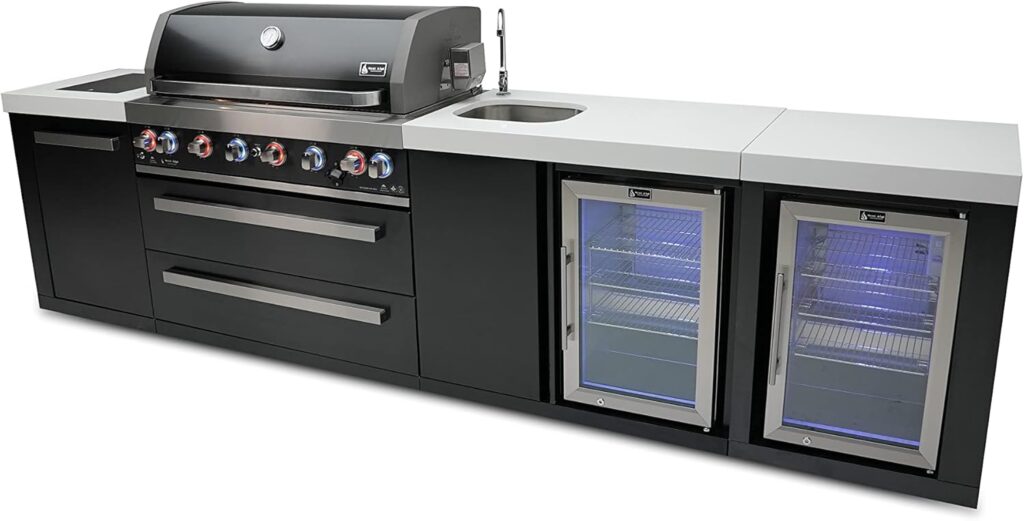 Mont Alpi MAi400-DBEVFC 32-Inch Deluxe 4-Burner 78000 BTU Deluxe Stainless Steel Island Outdoor Kitchen Gas Barbecue Island Grill w/Wine Cooler Beverage Center Refrigerator + Granite Countertop Mont Alpi MAi400-DBEVFC 32-Inch Deluxe 4-Burner 78000 BTU Deluxe Stainless Steel Island Outdoor Kitchen Gas Barbecue Island Grill w/Wine Cooler Beverage Center Refrigerator + Granite Countertop