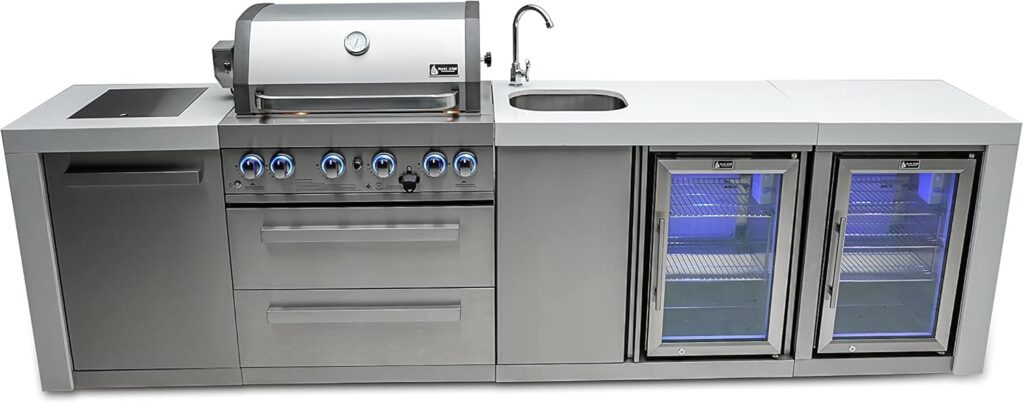 Mont Alpi MAi400-DBEVFC 32-Inch Deluxe 4-Burner 78000 BTU Deluxe Stainless Steel Island Outdoor Kitchen Gas Barbecue Island Grill w/Wine Cooler Beverage Center Refrigerator + Granite Countertop Mont Alpi MAi400-DBEVFC 32-Inch Deluxe 4-Burner 78000 BTU Deluxe Stainless Steel Island Outdoor Kitchen Gas Barbecue Island Grill w/Wine Cooler Beverage Center Refrigerator + Granite Countertop