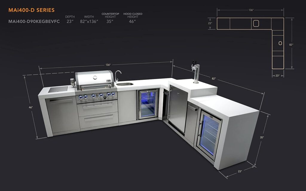 Mont Alpi MAi400-D90KEGBEV 90 Degree 32-Inch 4-Burner 78000 BTU Deluxe Stainless Steel Island Outdoor Kitchen Gas Barbecue Grill with Wine Cooler Beverage Refrigerator  3 Beer Tap Kegerator Dispenser Mont Alpi MAi400-D90KEGBEV 90 Degree 32-Inch 4-Burner 78000 BTU Deluxe Stainless Steel Island Outdoor Kitchen Gas Barbecue Grill with Wine Cooler Beverage Refrigerator  3 Beer Tap Kegerator Dispenser